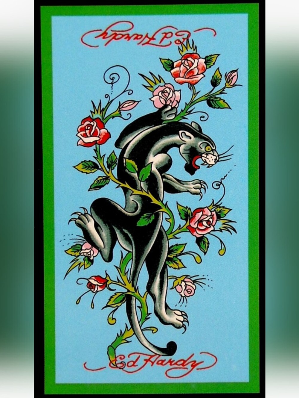 🆕️🐈‍⬛️ED HARDY Oversized Black Panther and Roses Beach Towel 36" x 68"